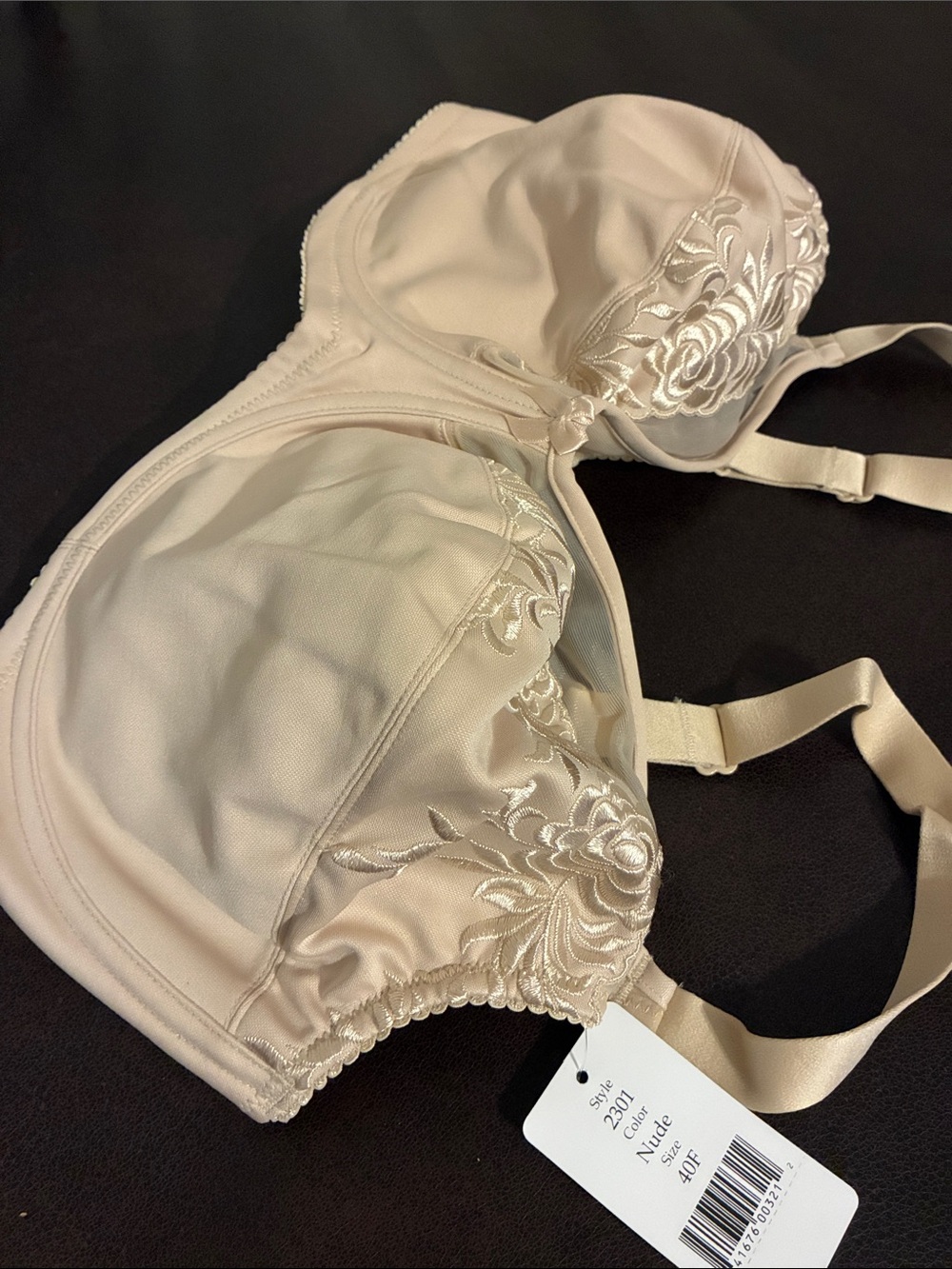 Elila Nude Embroidered Full Coverage Bra Underwire Size 40F